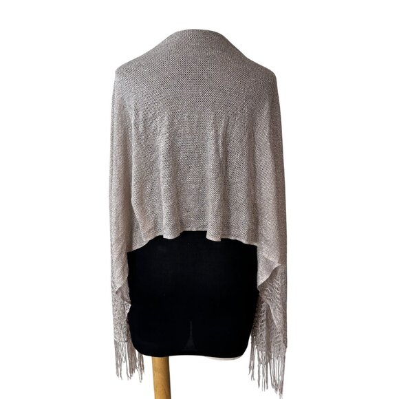Lightweight Gold Pink Knit Shawl Wrap With Fringe Detailing - Picture 3 of 7